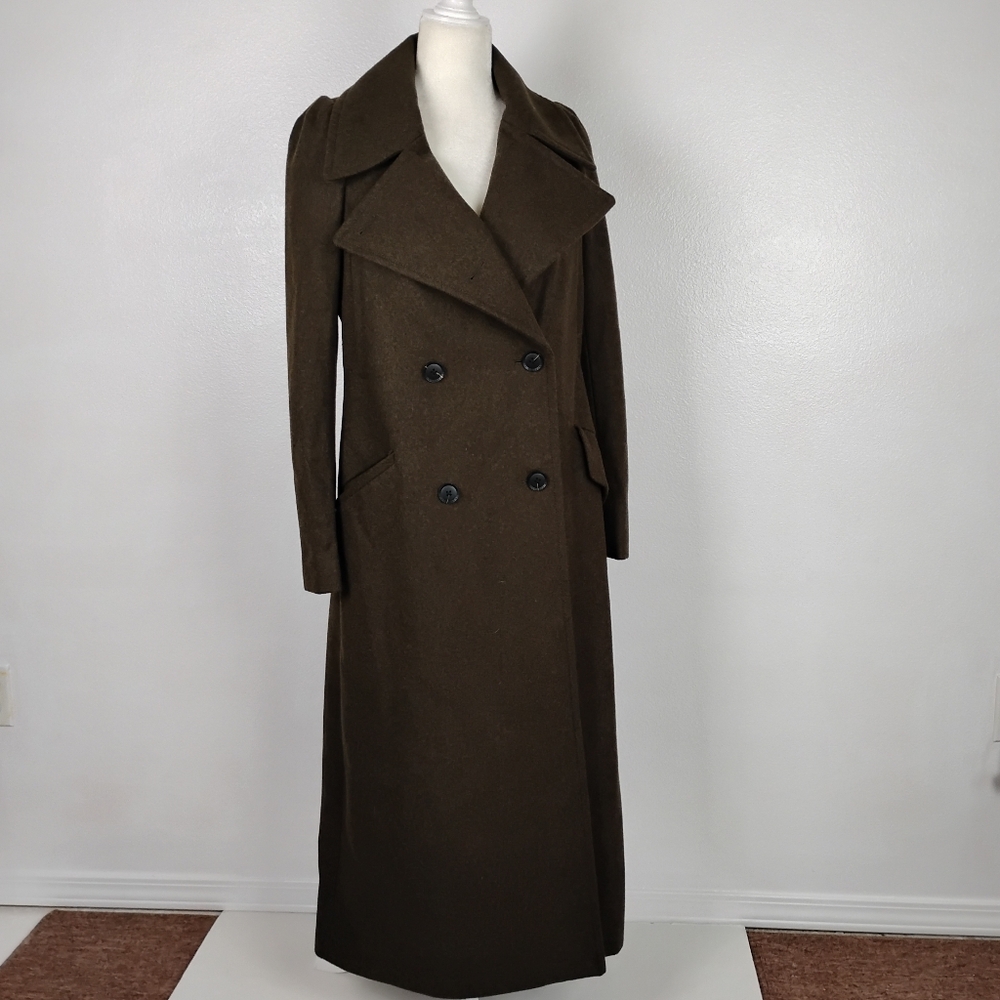 BCBGmaxazria Coat Army Green Size Small Long Wool Blend